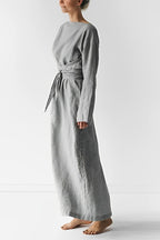 Linen dress, minimalist, long-sleeved, belt, handmade 0