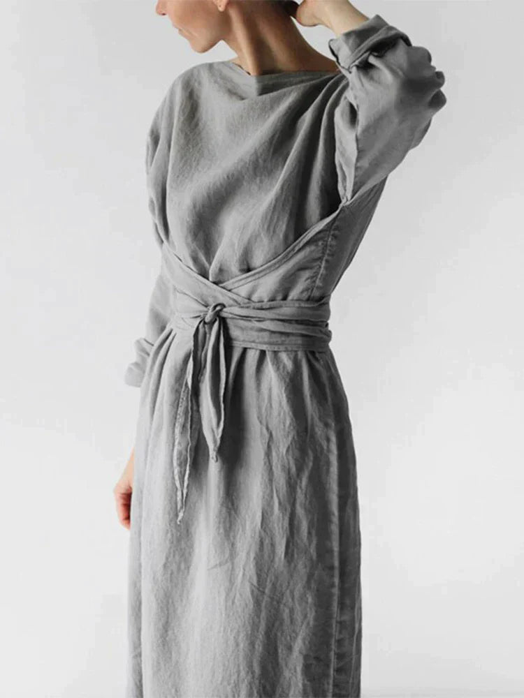 Linen dress, minimalist, long-sleeved, belt, handmade 1