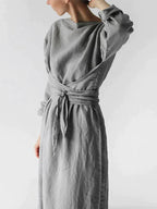 Linen dress, minimalist, long-sleeved, belt, handmade 1