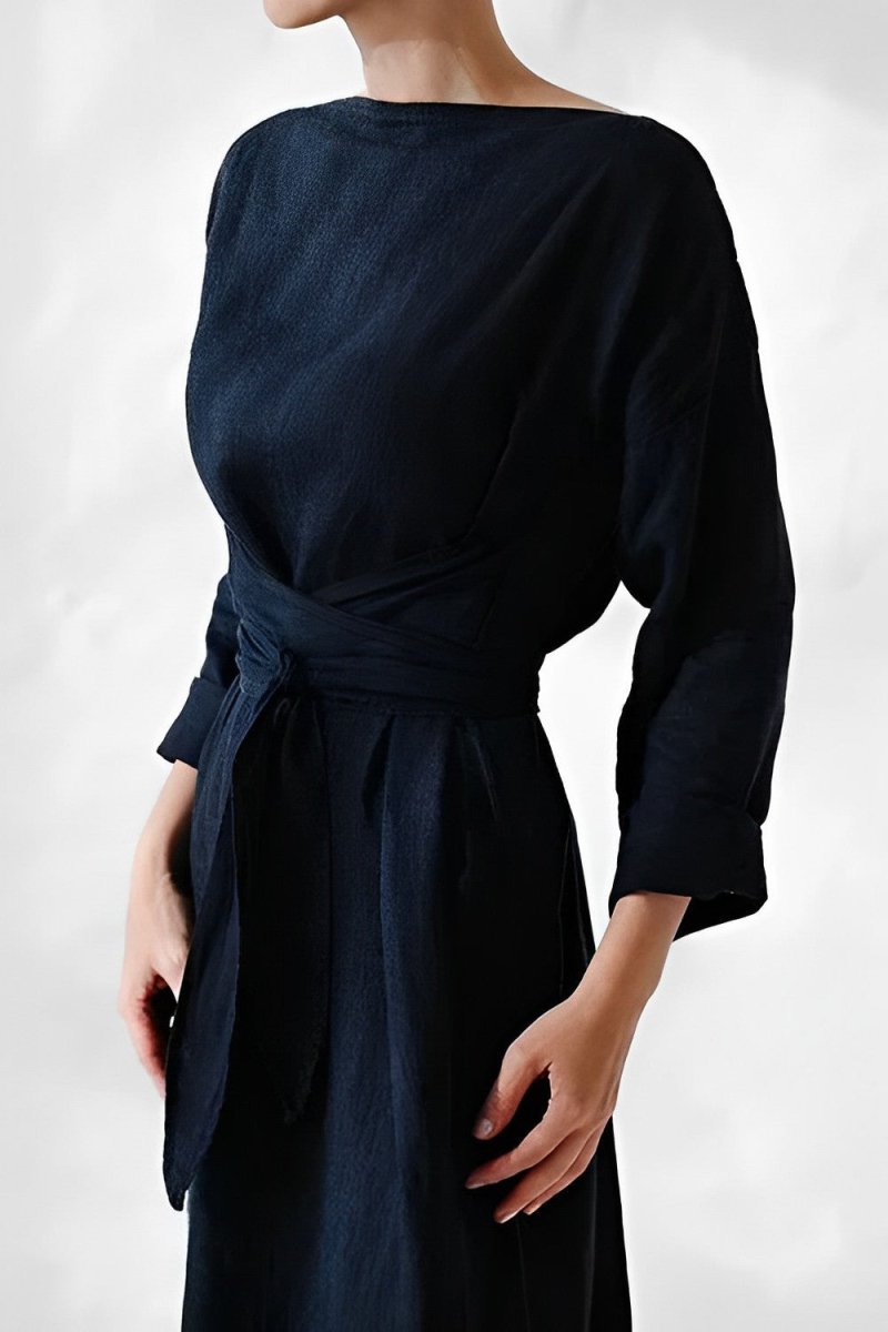Linen dress, minimalist, long-sleeved, belt, handmade 2