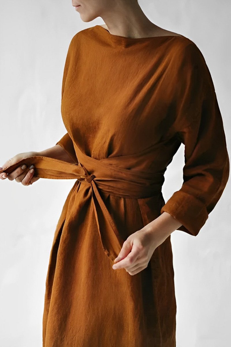 Linen dress, minimalist, long-sleeved, belt, handmade 3