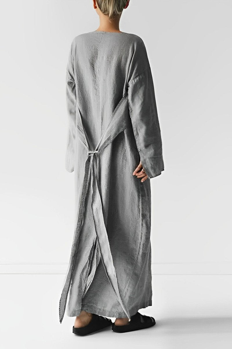 Linen dress, minimalist, long-sleeved, belt, handmade 4