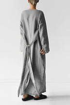 Linen dress, minimalist, long-sleeved, belt, handmade 4