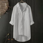 Linen shirt with button placket, long sleeves, relaxed fit 0