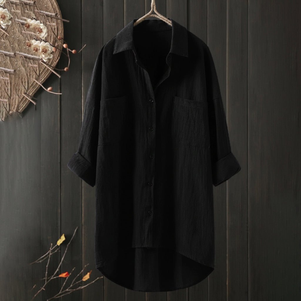 Linen shirt with button placket, long sleeves, relaxed fit 1