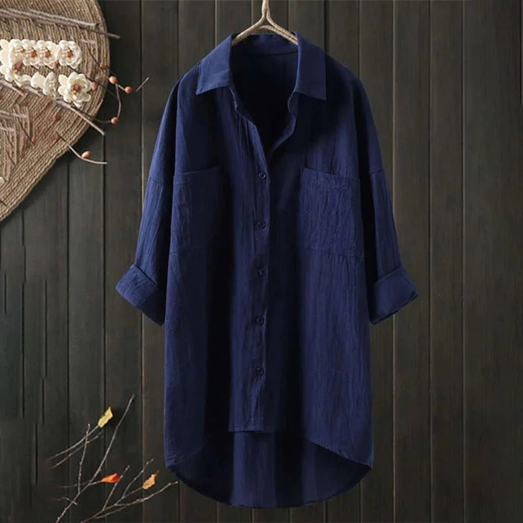 Linen shirt with button placket, long sleeves, relaxed fit 2