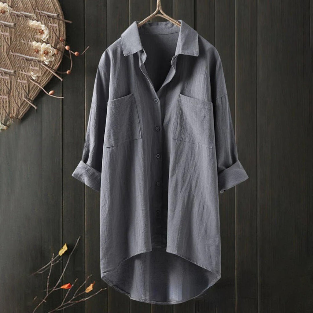 Linen shirt with button placket, long sleeves, relaxed fit 3
