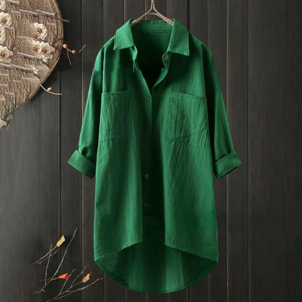 Linen shirt with button placket, long sleeves, relaxed fit 4