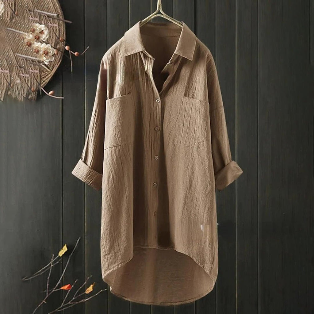 Linen shirt with button placket, long sleeves, relaxed fit 5