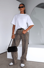 Lova | Low Rise Wide Leg Leopard Jeans for Women