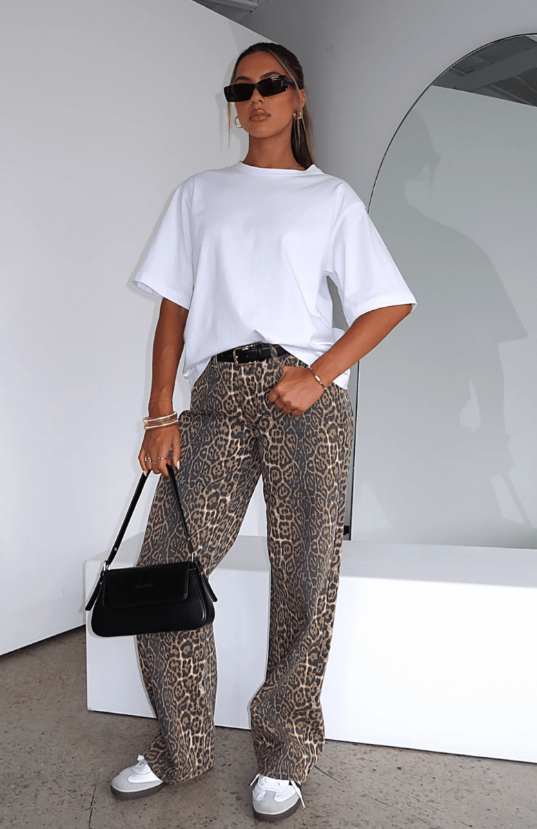 Lova | Low Rise Wide Leg Leopard Jeans for Women