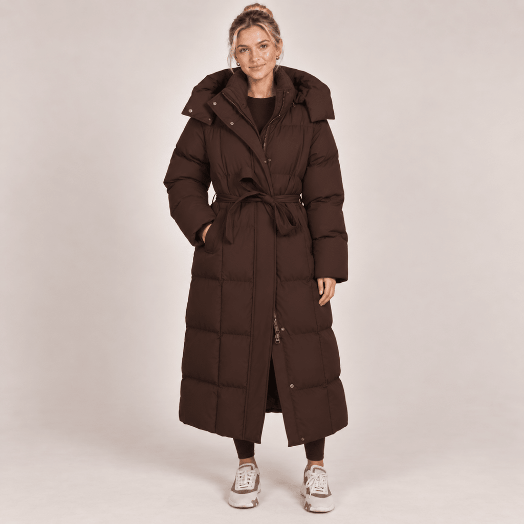 Long Puffer Coat Women Hooded Belted Padded Winter 3