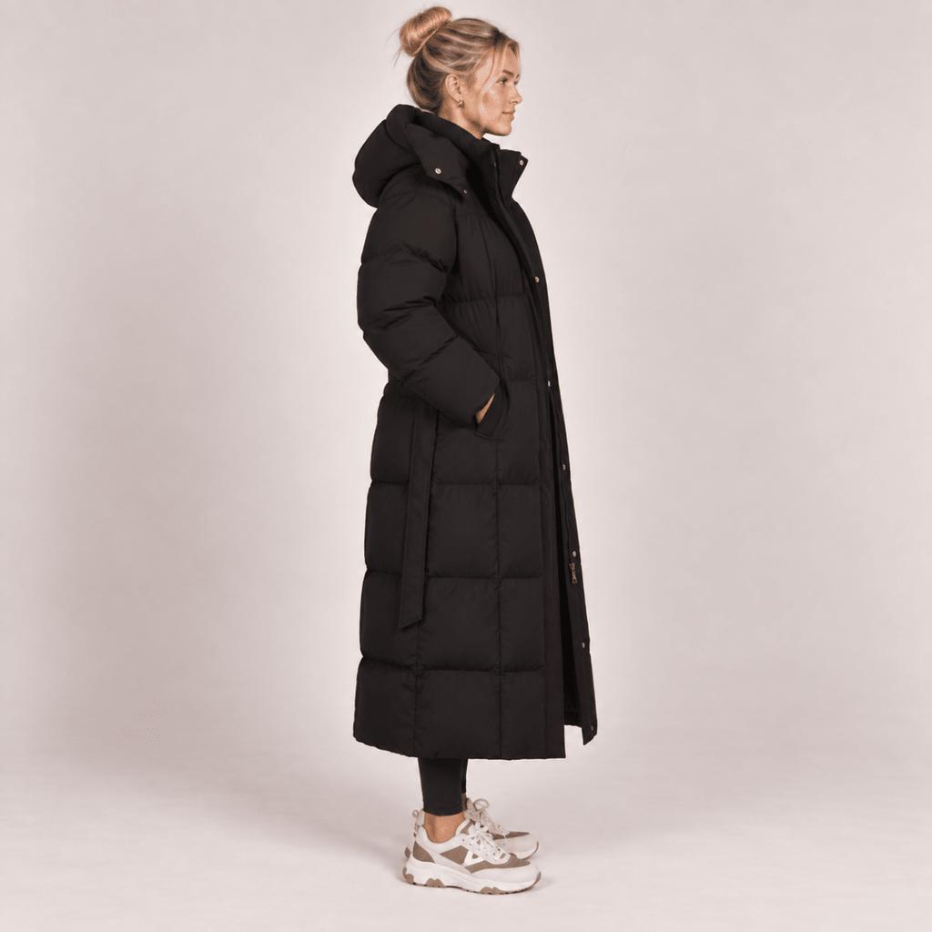 Long Puffer Coat Women Hooded Belted Padded Winter