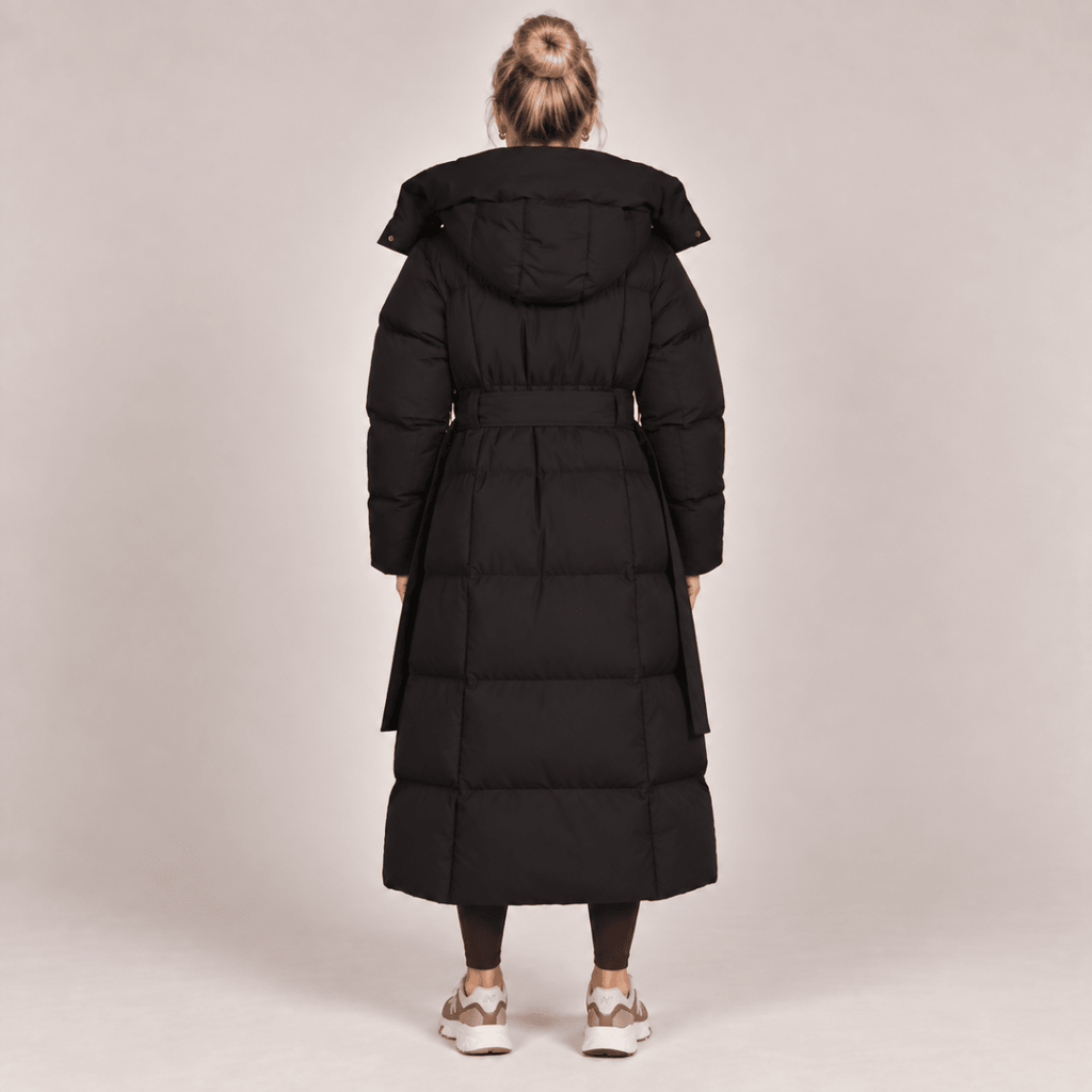 Long Puffer Coat Women Hooded Belted Padded Winter