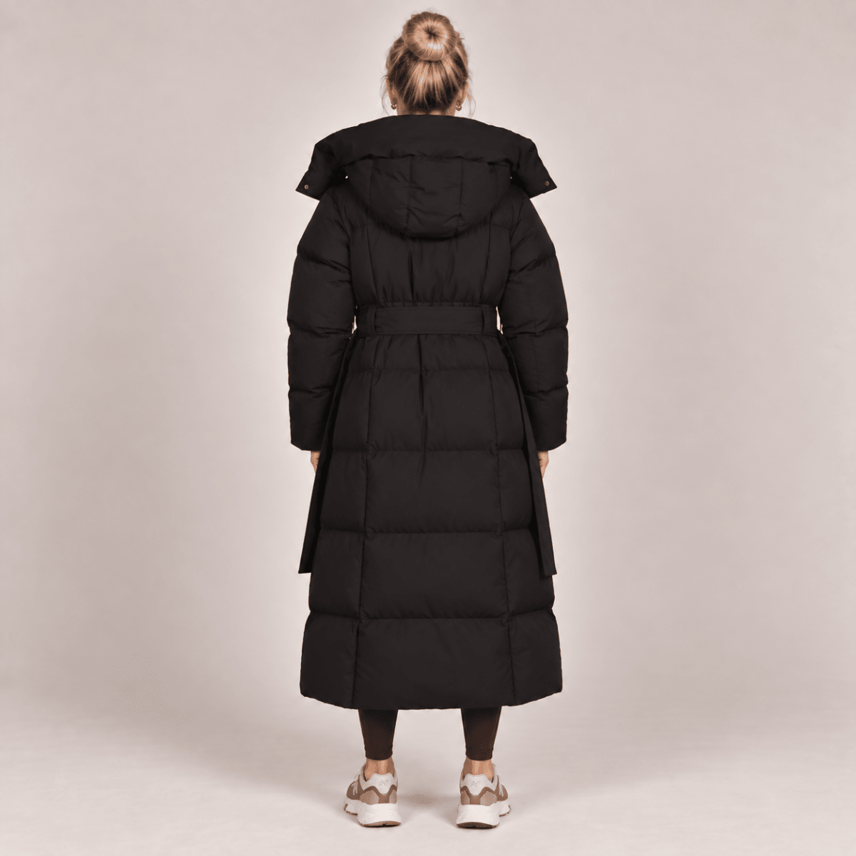 Long Puffer Coat Women Hooded Belted Padded Winter