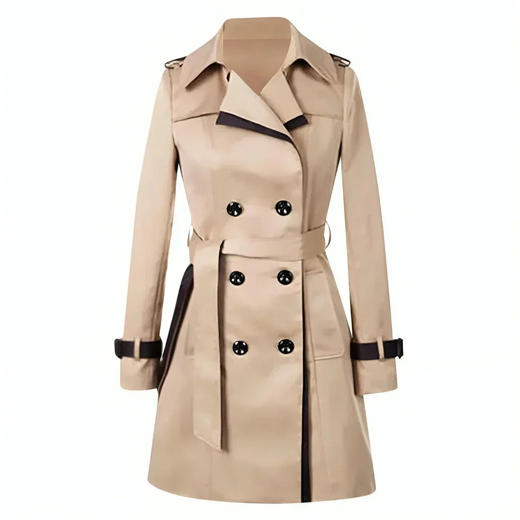 Long Trench Coat for Women – Double Breasted Front & Belted Waist 0