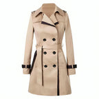 Long Trench Coat for Women – Double Breasted Front & Belted Waist 0