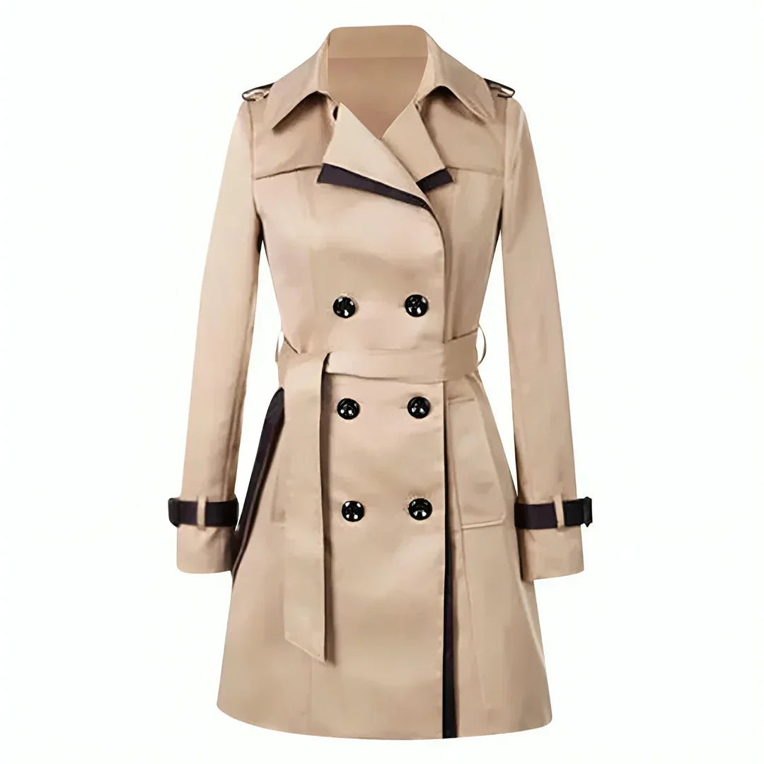 Long Trench Coat for Women – Double Breasted Front & Belted Waist 0