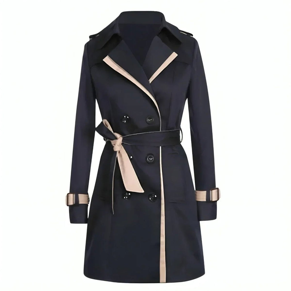 Long Trench Coat for Women – Double Breasted Front & Belted Waist 1
