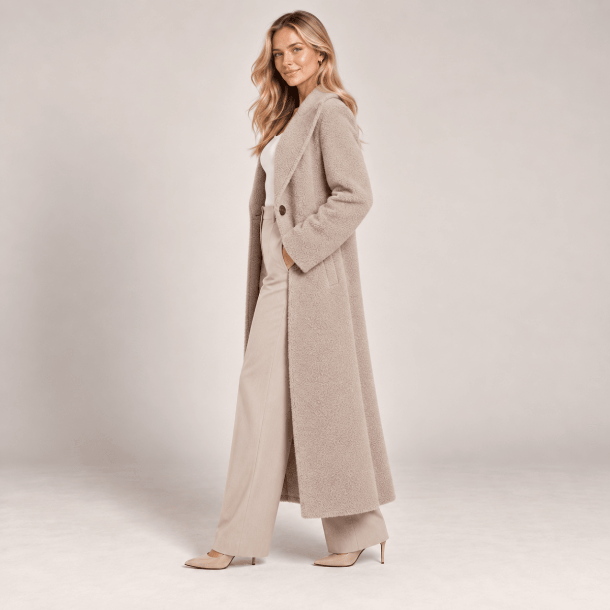 Long Wool Overcoat Women Relaxed Fit Shawl Collar
