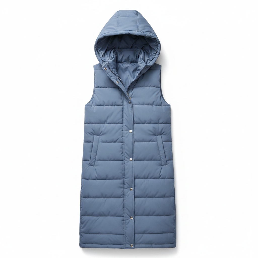Women’s Long Hooded Vest – High-Density Thermal Weave, Architectural Silhouette & Alpine Urban Luxury