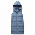 Women’s Long Hooded Vest – High-Density Thermal Weave, Architectural Silhouette & Alpine Urban Luxury