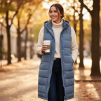 Women’s Long Hooded Vest – High-Density Thermal Weave, Architectural Silhouette & Alpine Urban Luxury
