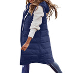 Women’s Long Hooded Vest – High-Density Thermal Weave, Architectural Silhouette & Alpine Urban Luxury navy blue