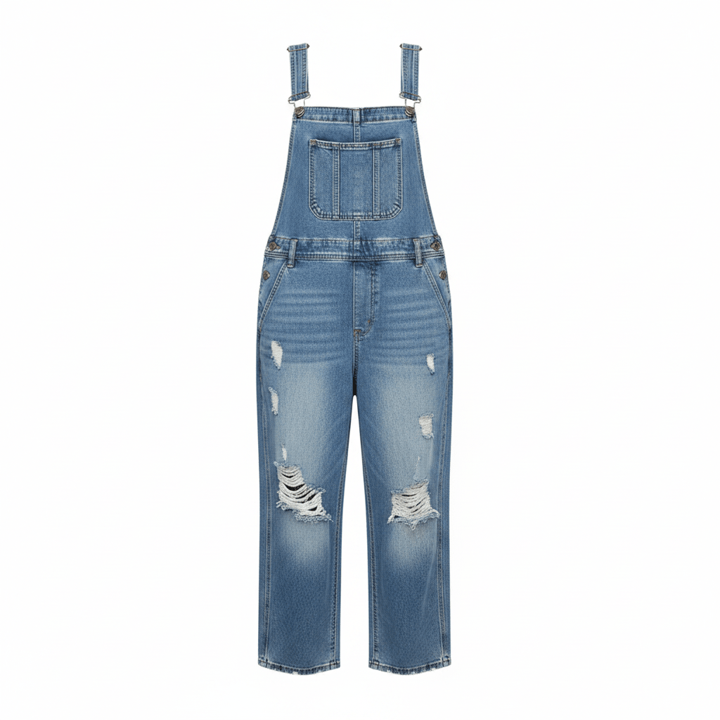 Women's Loose Fit Distressed Denim Overalls