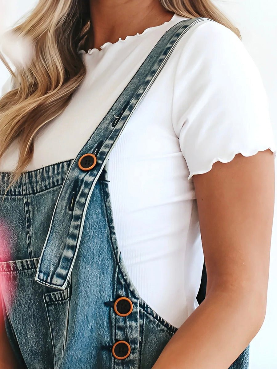 Women's Loose Fit Distressed Denim Overalls