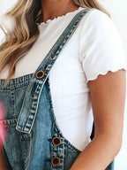 Women's Loose Fit Distressed Denim Overalls