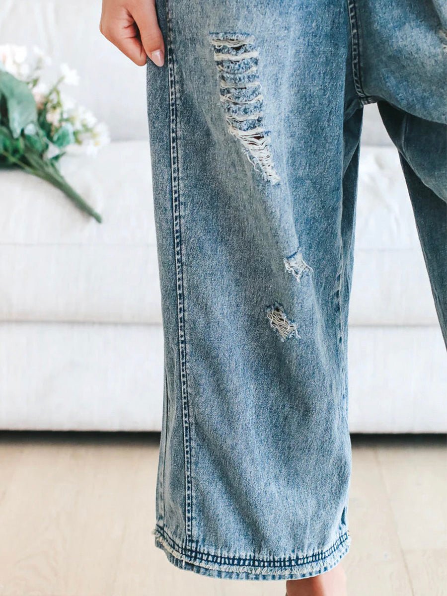 Women's Loose Fit Distressed Denim Overalls