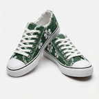 Flōre | Women's Denim Sneakers - Floral Embroidered - Frayed Edges - Lace Up Green