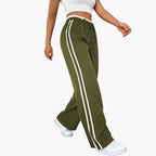 Luma | Women's Pants with Elastic Waist and Side Stripes - Comfortable and stylish women's pants with drawstring Olive Green