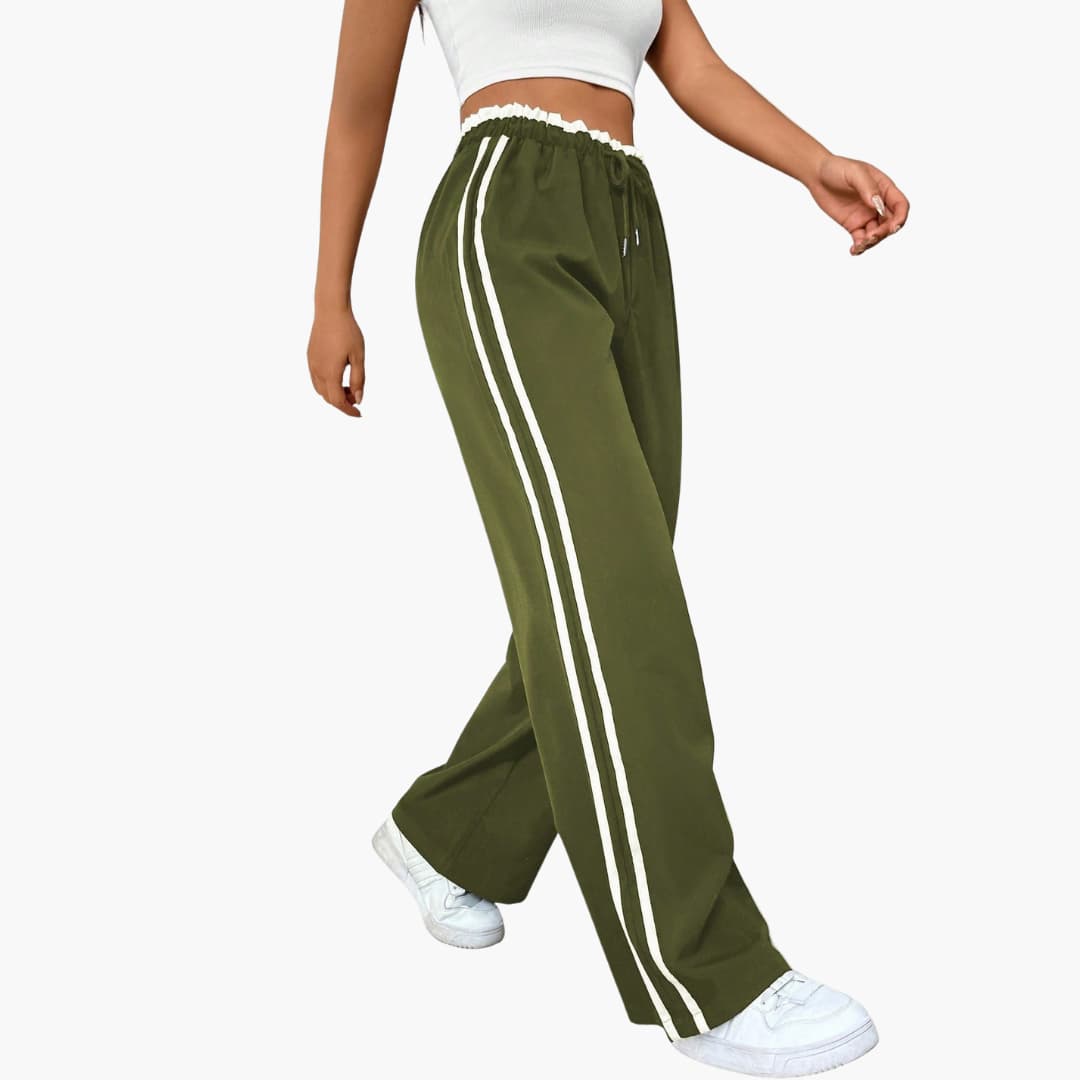 Luma | Women's Pants with Elastic Waist and Side Stripes - Comfortable and stylish women's pants with drawstring Olive Green