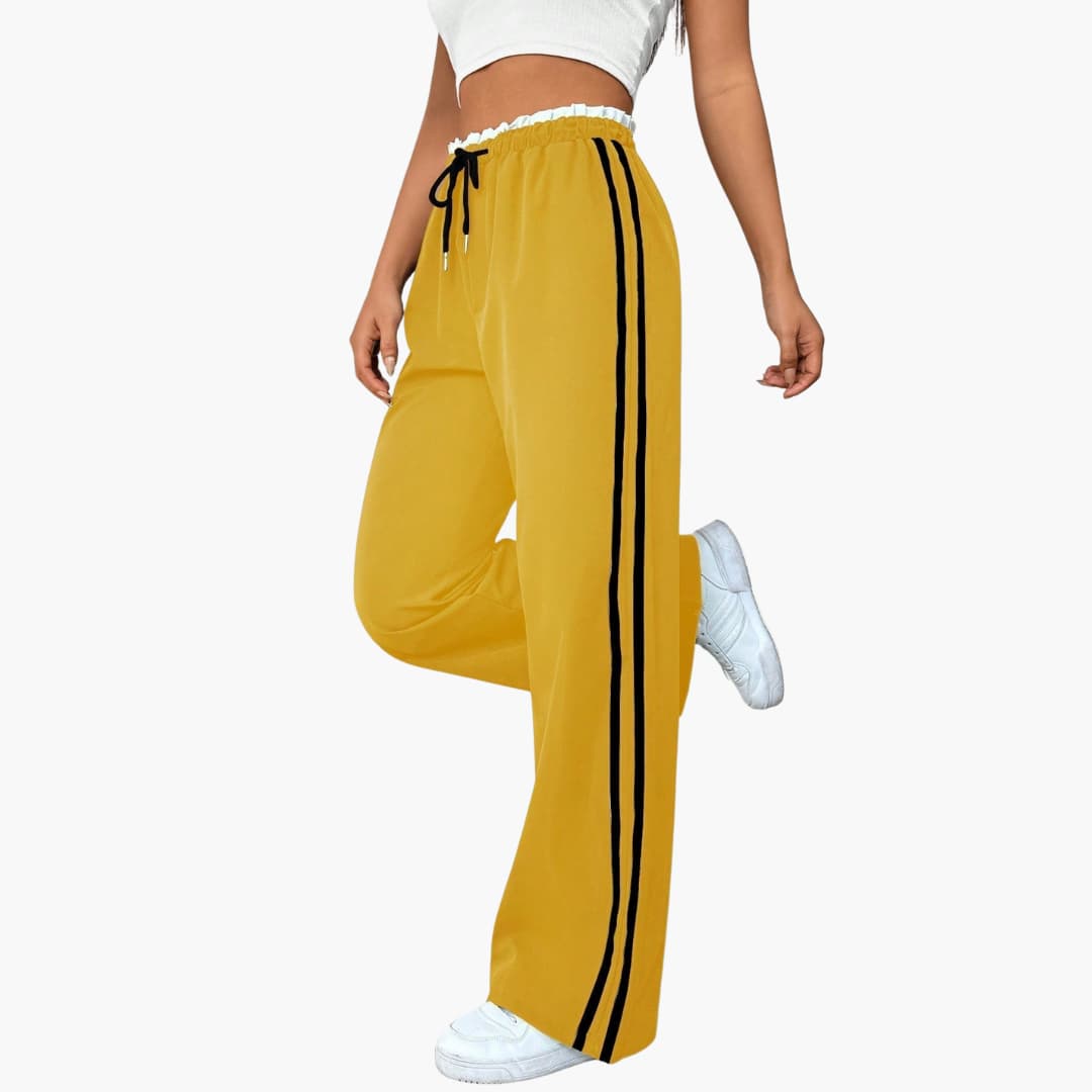 Luma | Women's Pants with Elastic Waist and Side Stripes - Comfortable and stylish women's pants with drawstring Yellow