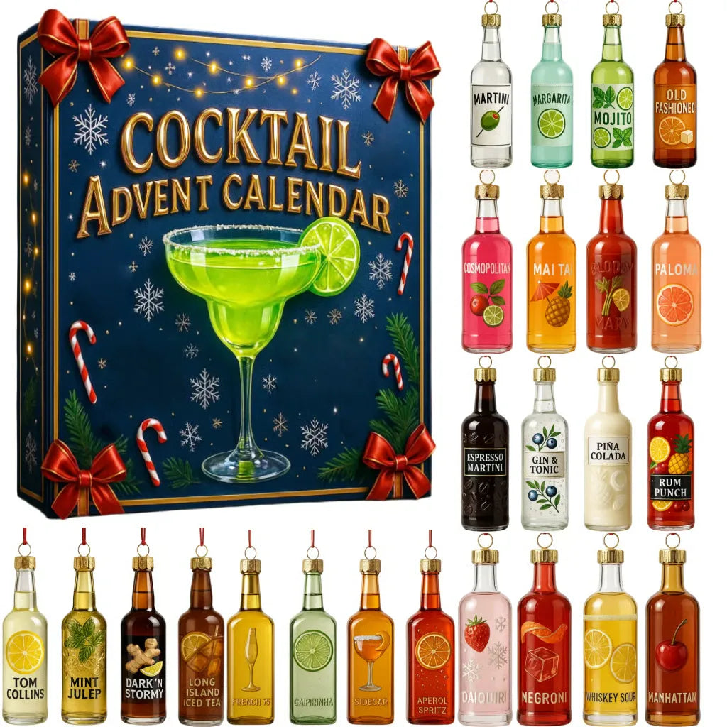 Cocktail Advent Calendar 2026 – 24 Mini Cocktail Bottle Ornaments, Christmas Countdown for Adults (Non-Alcoholic)