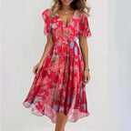 Maud | Elegant Women's Midi Dress Floral V-Neck