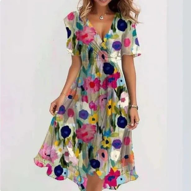Maud | Elegant Women's Midi Dress Floral V-Neck