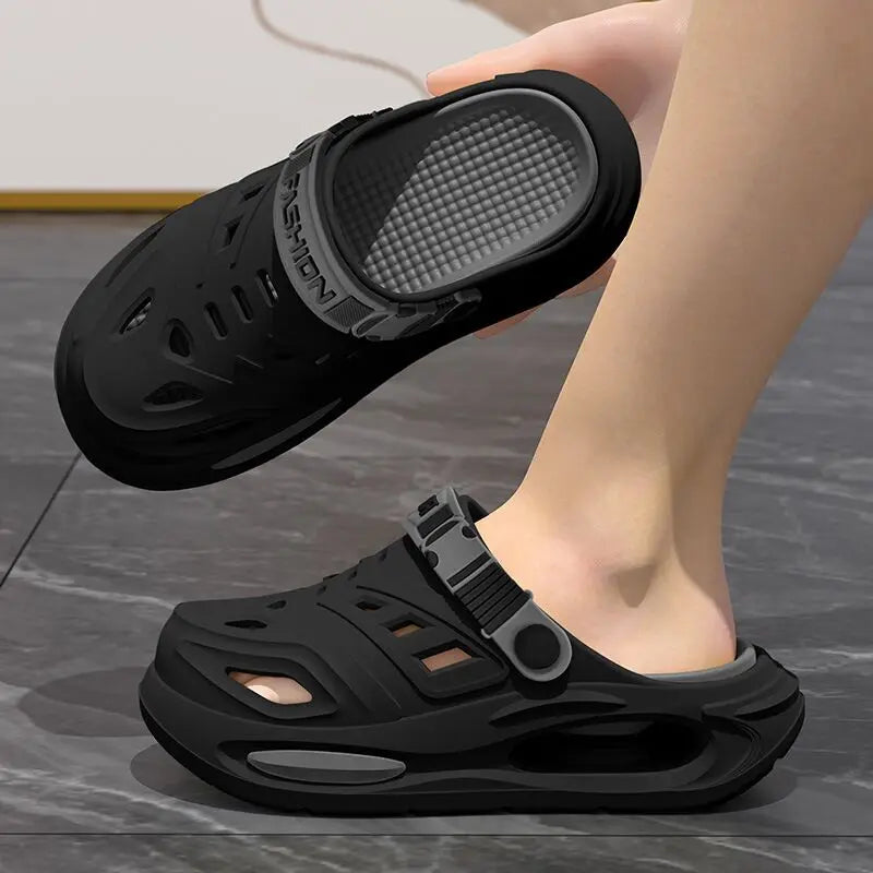 Men's Arch-Support Hole Clogs - Anti-Slip Thick-Sole Breathable Summer Sandals Black