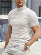 Men's Casual Basic Short-Sleeve Turtleneck T-shirt White