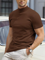 Men's Casual Basic Short-Sleeve Turtleneck T-shirt Brown