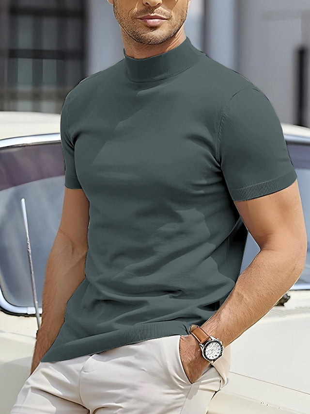 Men's Casual Basic Short-Sleeve Turtleneck T-shirt