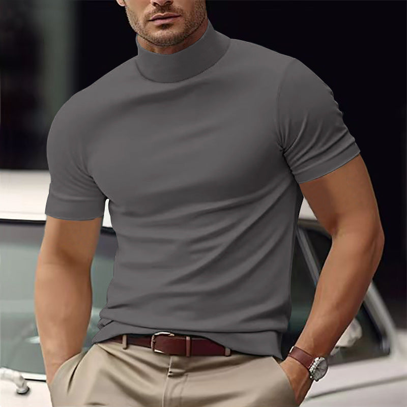 Men's Casual Basic Short-Sleeve Turtleneck T-shirt Gray