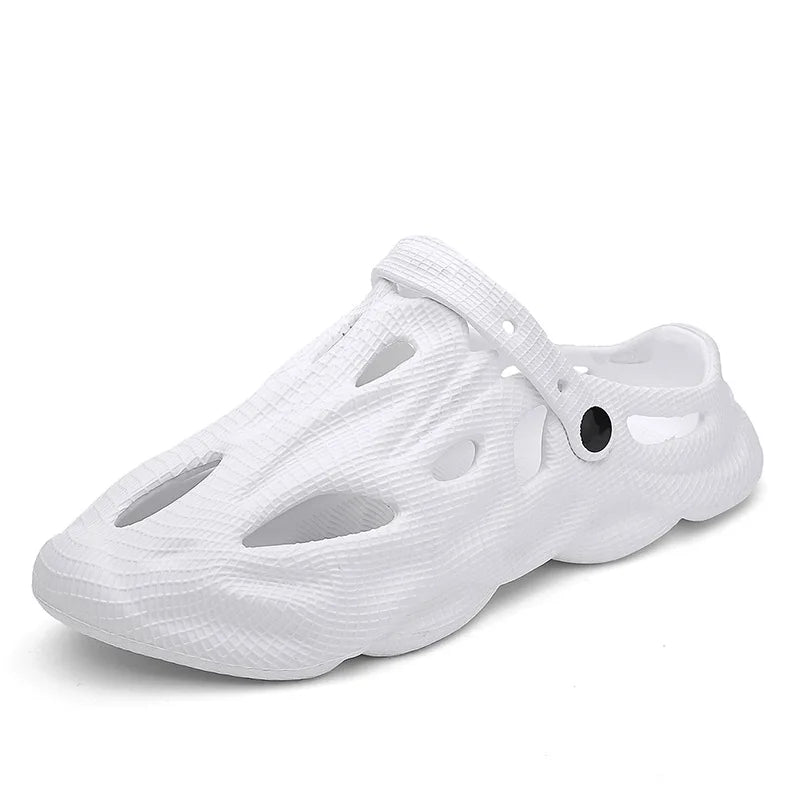 Men's Hollow Garden Clogs - Non-Slip Summer Beach Sandals with Soft Sole White