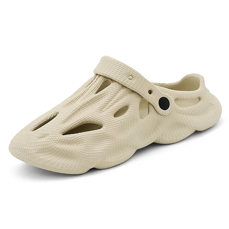 Men's Hollow Garden Clogs - Non-Slip Summer Beach Sandals with Soft Sole Khaki