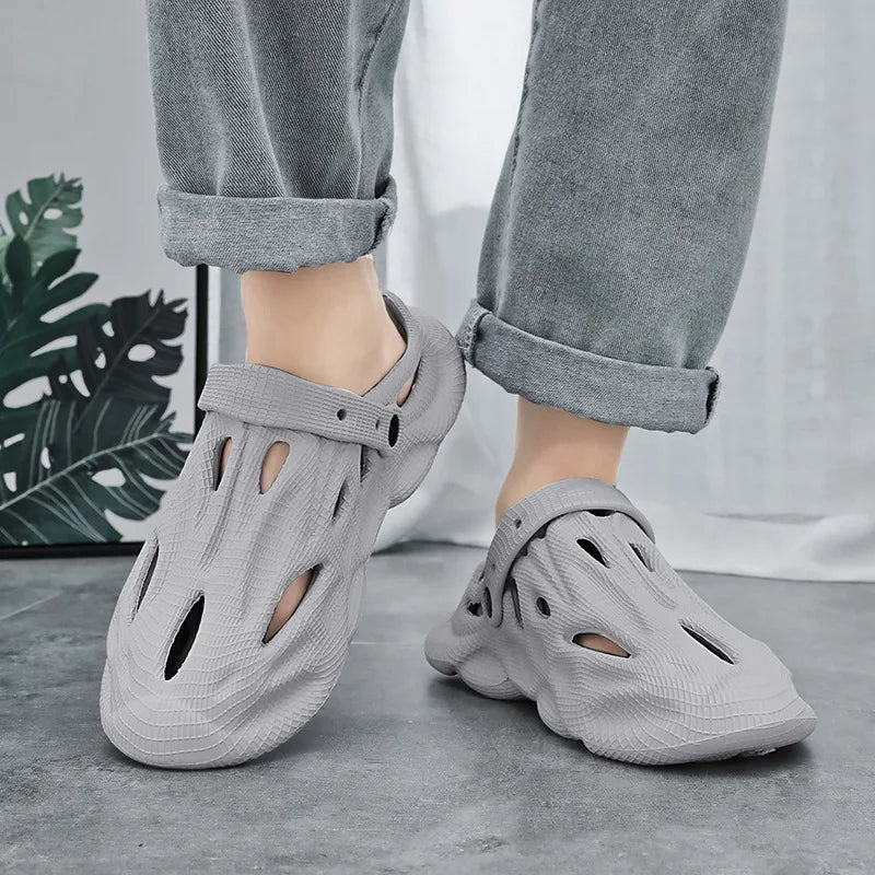Men's Hollow Garden Clogs - Non-Slip Summer Beach Sandals with Soft Sole