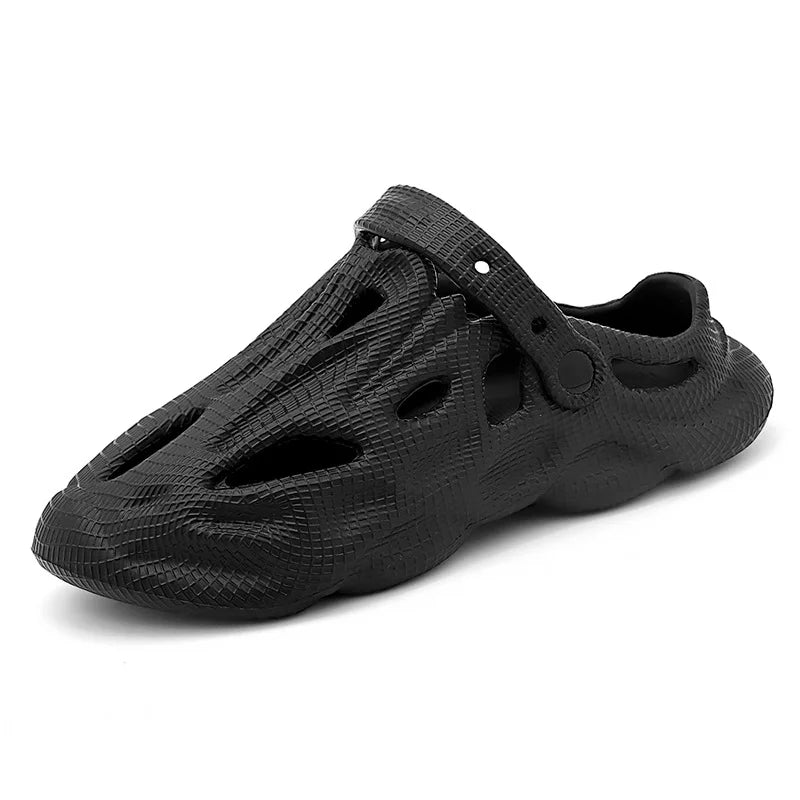 Men's Hollow Garden Clogs - Non-Slip Summer Beach Sandals with Soft Sole Black