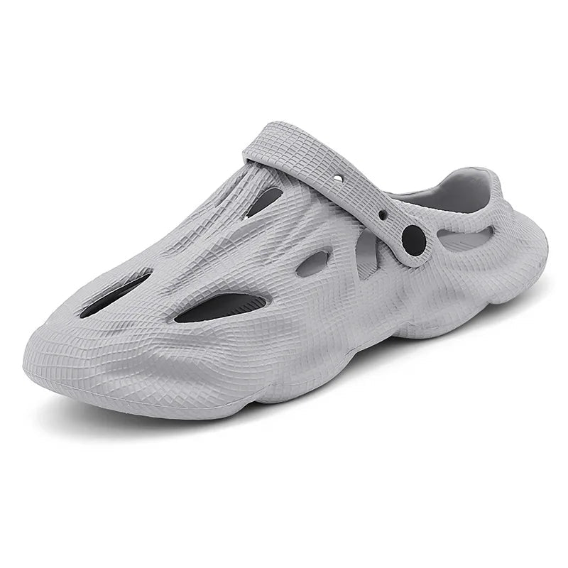 Men's Hollow Garden Clogs - Non-Slip Summer Beach Sandals with Soft Sole Grey