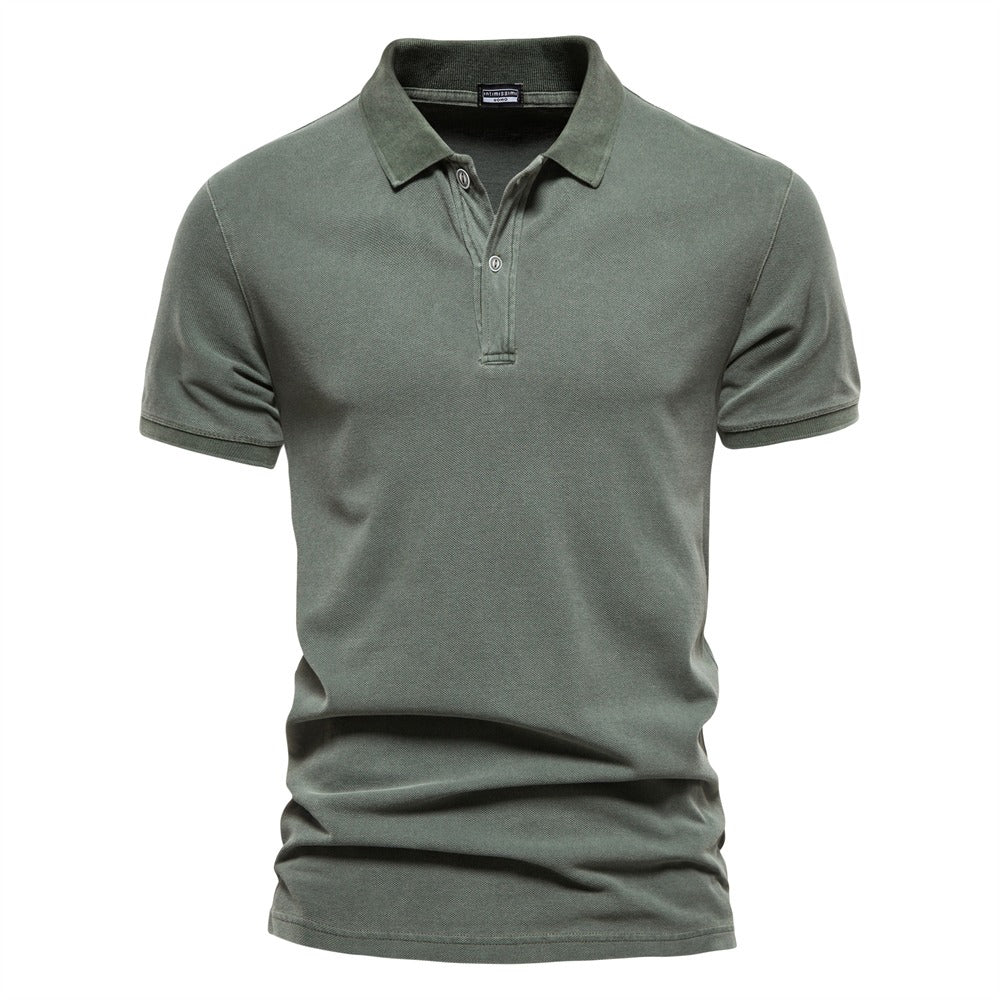 Men's Polo Shirt with Short Sleeves and Button Placket 0